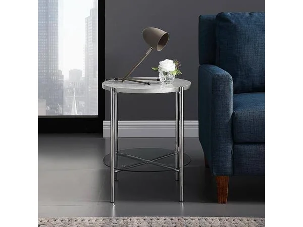 Walker Edison - Modern Round Side/End Table - White Faux Marble/Glass/Chrome BBF20SRDSTWMCR