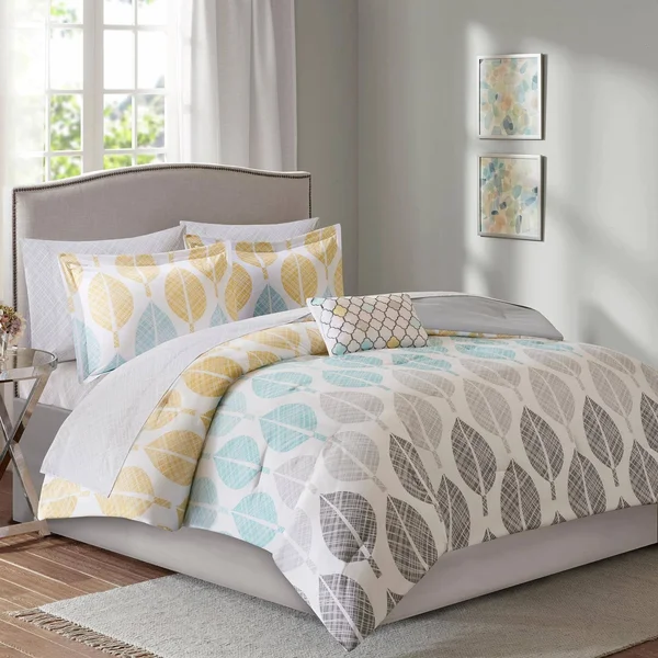 Madison Park Central Park Complete Comforter Set Yellow/Aqua King - 12 x 18 inches