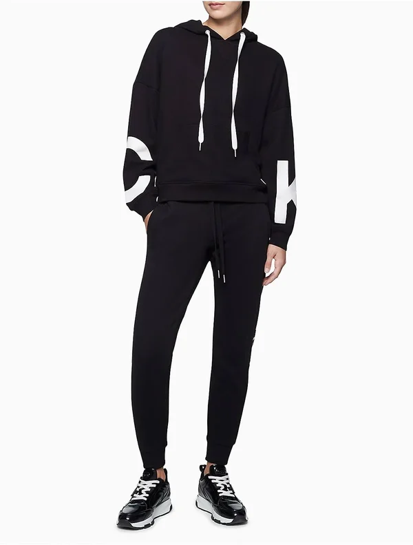 Calvin Klein Performance Jumbo-Logo Fleece Hoodie - Black