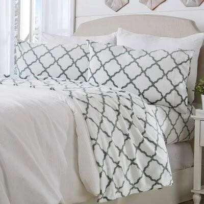 Everton Microfiber Flannel Sheet Set August Grove Size: King, Color: White/Jade