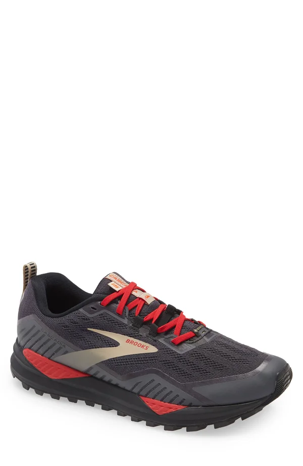 Brooks Men's Cascadia 15 GTX Waterproof Trail Running Shoes, Black/Red
