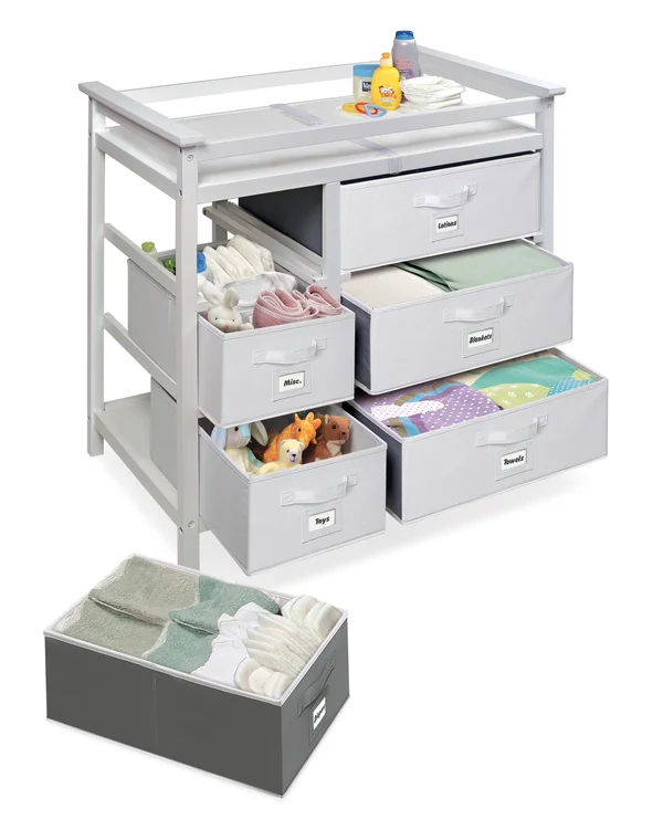 Badger Basket Modern Baby Changing Table with Six Baskets - White
