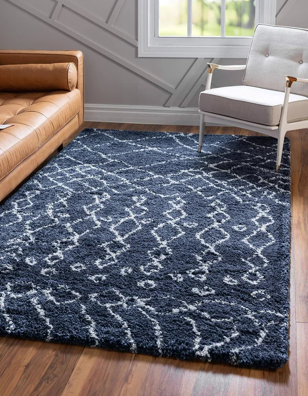 Unique Loom Geometric Rabat Shag Area Rug (9& x 12& - Navy Blue)