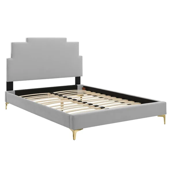 Lindsey Performance Velvet King Platform Bed - Light Gray