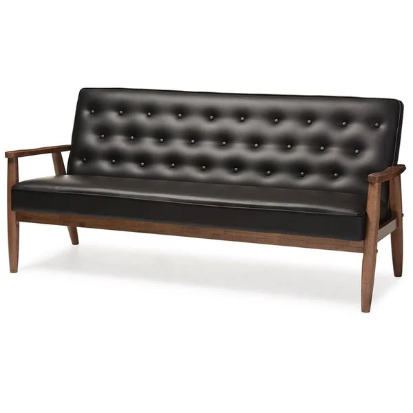 Home Square 2 Piece Faux Leather Tufted Sofa Set with Sofa and Loveseat in Black - 2243764-PKG