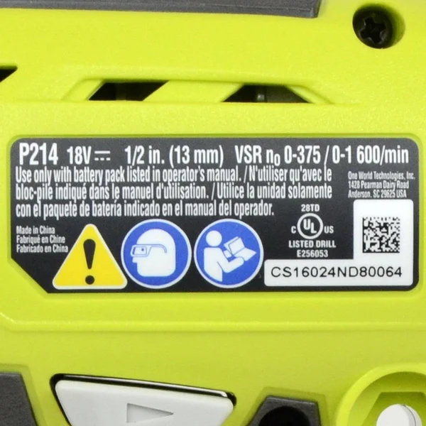 Ryobi P1812 ONE+ 18-Volt Lithium-Ion Cordless Hammer Drill Kit