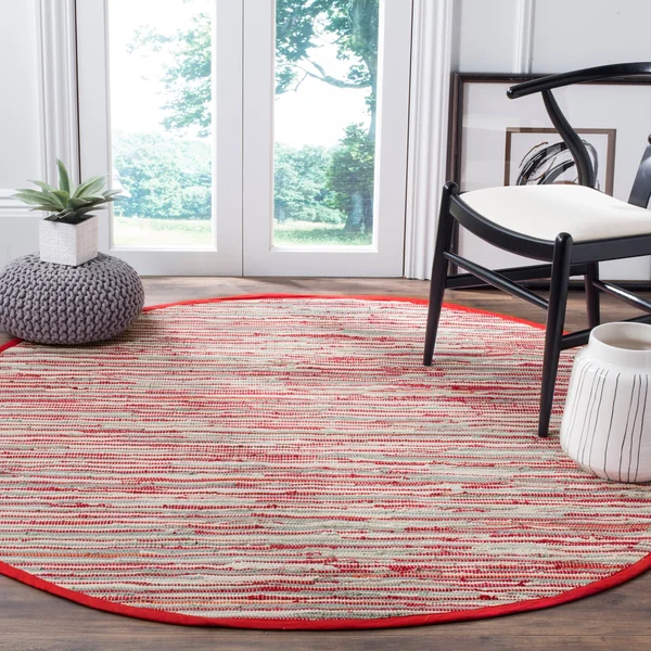 Safavieh Rag Rug RAR129R Red - Multi Rug 6& x 6& Round