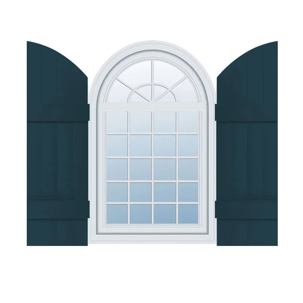14 inchw x 45 inchh (38 inch Low Side) Lifetime Vinyl - Standard Four Board Joined w/ Archtop, Board-n-Batten Shutters, w/Install