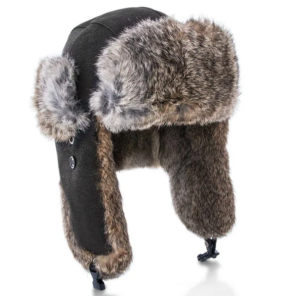 Walrus Hats Genuine Rabbit Fur Brown Trapper Hat - Black - Medium