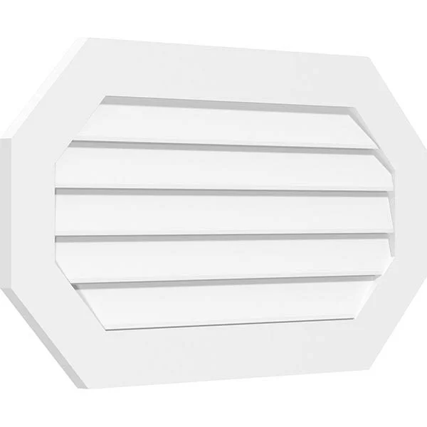 Ekena Millwork GVPOH32X1201SF 32x22W x 12x22H Horizontal Elongated Octagon Surface Mount PVC Gable Vent: Functional, 3-1/2x22W x