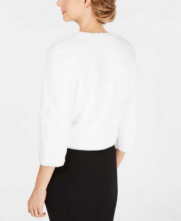 Calvin Klein Women's 3/4 Sleeve Faux-Fur Shrug, Natural