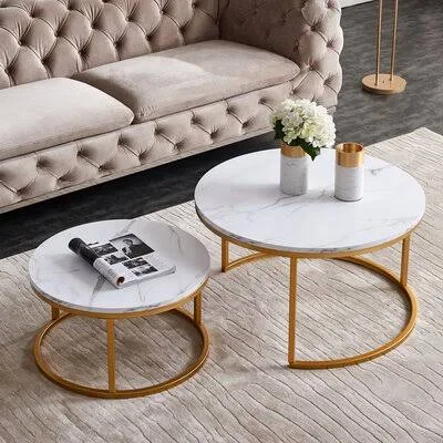 Hammond Frame 2 Piece Nesting Table Everly Quinn Table Base Color: Gold, Top Design: Marble