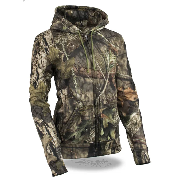 Women Zipper Front Mossy Oak Camouflage Hoodie - Size: Small, Green