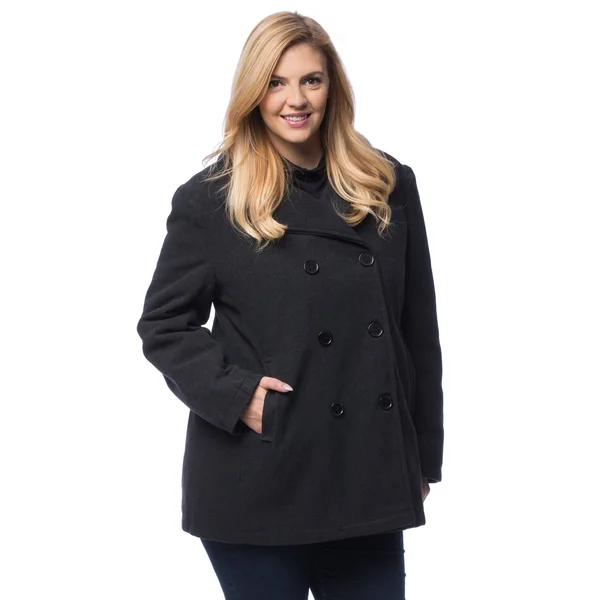 Excelled Women's Plus Double-Breasted Peacoat Black 3X F2E4104BL