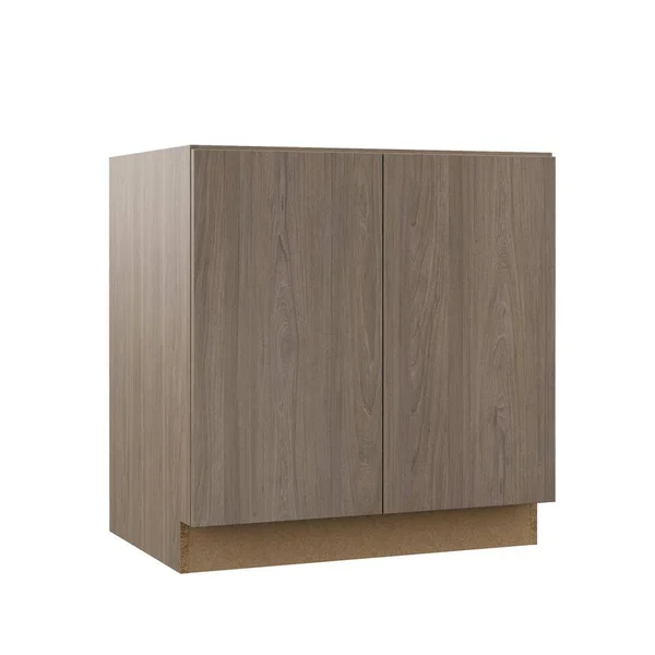 Hampton Bay Designer Series Edgeley Assembled 33x34.5x21 in. Full Door Height Bathroom Vanity Base Cabinet in Driftwood, Brown