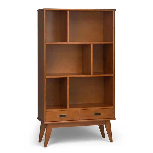 Simpli Home Draper 6 Cubby Bookcase, Teak Brown