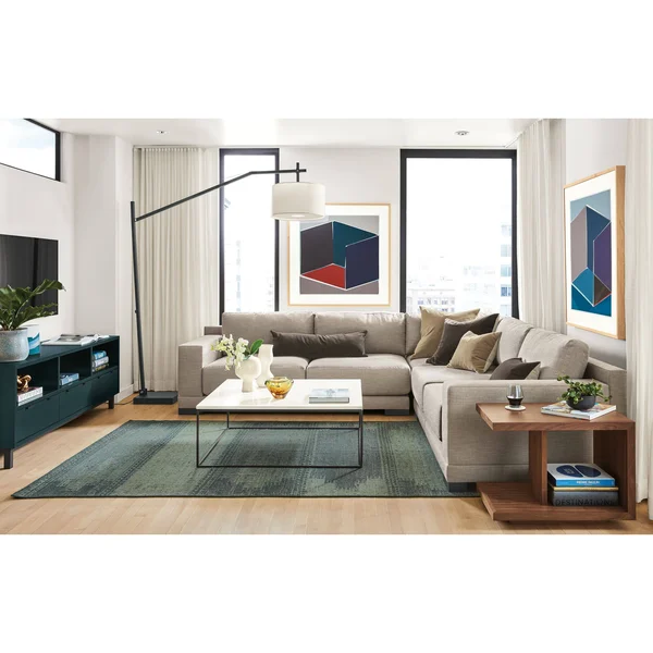 Room & Board, Modern Tyne 40W 40D 15H Square Coffee Table, Smoke Tempered Glass Top w/ Stainless Steel Frame Base