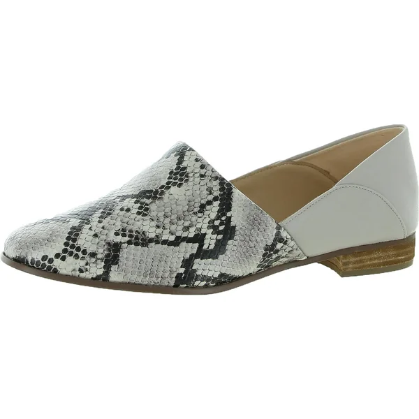 Clarks Pure Tone Womens Leather Slip on Flats, Grey Snake