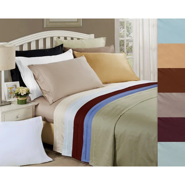 Superior Egyptian Cotton 650 TC Deep Pocket Solid Bed Sheet Set (Queen - Medium Blue)