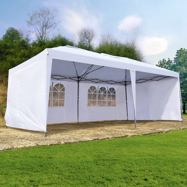 Outsunny 10& x 20& Party Wedding Outdoor Patio Tent Canopy Heavy Duty Gazebo Pavilion with 4 Removable Sidewalls - White