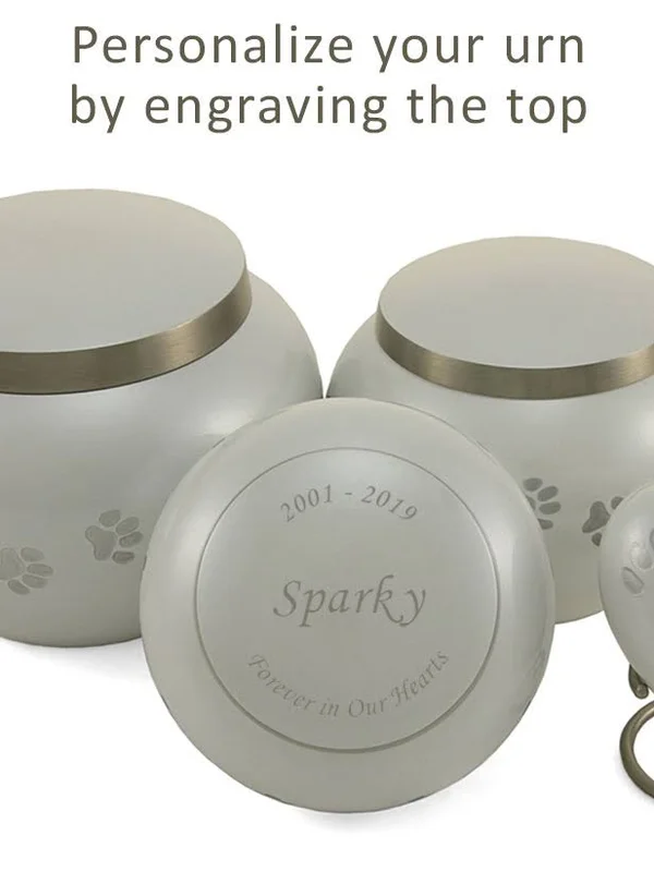 Extra Small Pearl - Pewter Odyssey Paw Print Pet Cremation Urn