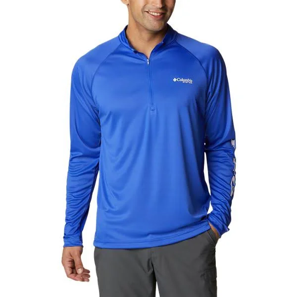 Columbia PHG Terminal Tackle Quarter-Zip Long-Sleeve Pullover for Men - Tanzanite/white Logo - 4XL