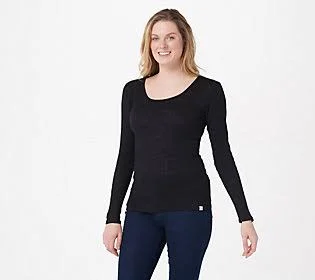 Nydj Forever Comfort Ribbed Long-Sleeve Scoopneck Top, Size 4X, Black