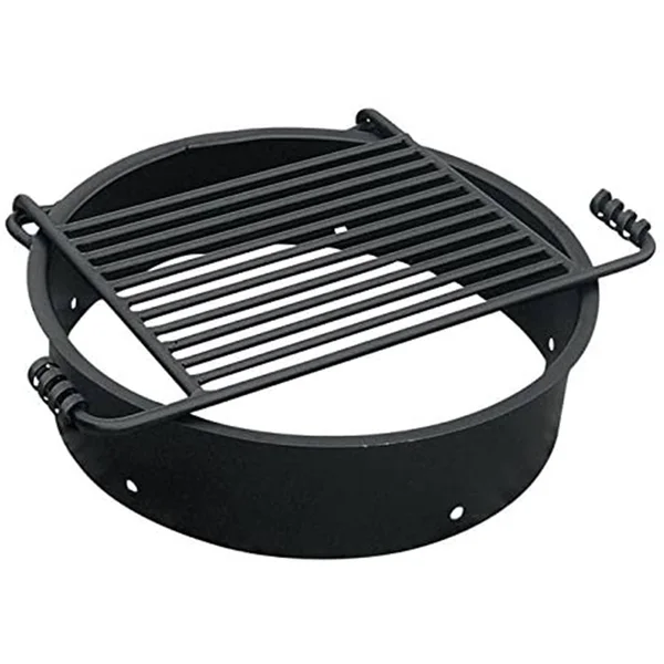 Pilot Rock 24 inch Steel Ground Fire Pit Ring and Cooking Grate, Black