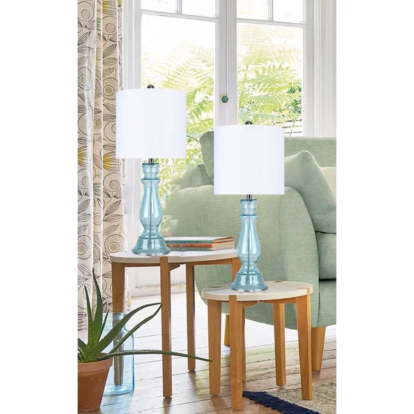 Grandview Gallery 25 in. Champagne Pearl Glass Table Lamp with Baluster-Inspired Body and White Silk-like Drum Shade (2-Pack)