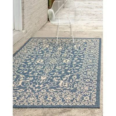 Aarav Oriental Blue/Beige Indoor - Outdoor Area Rug Andover Mills Rug Size: Rectangle 4& x 6&