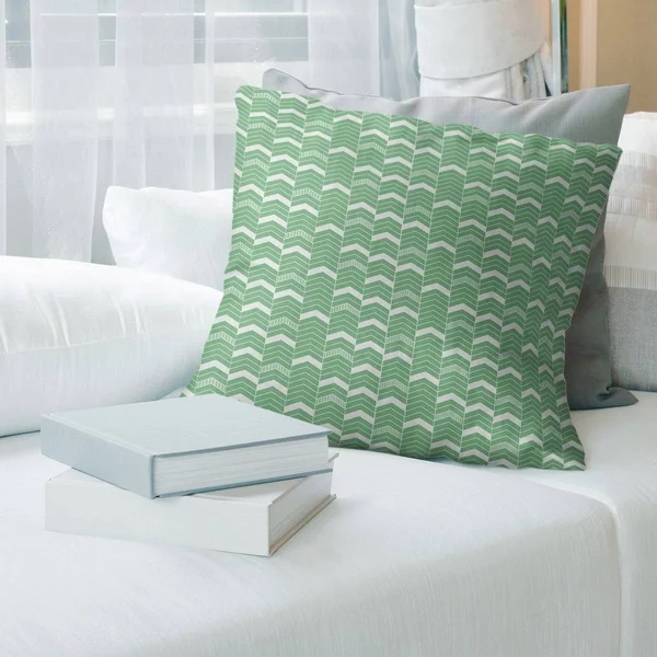 Porch & den Athens Lined Chevrons Throw Pillow - 14 x 14 - Green - Faux Suede