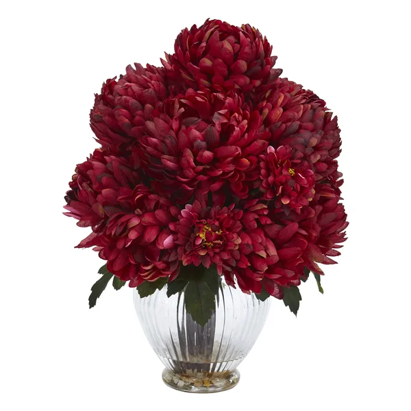 Nearly Natural Mum Artificial Arrangement in Vase - Yellow