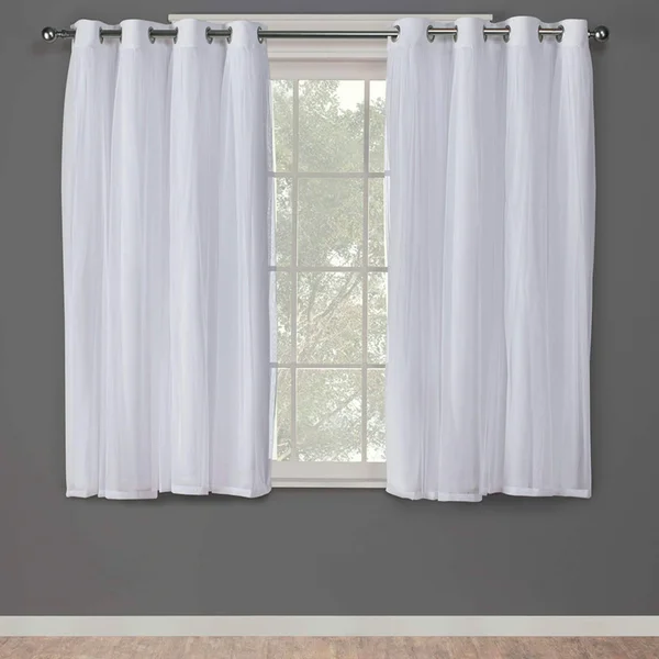Exclusive Home Catarina Layered Solid Blackout and Sheer Window Curtain Panel Pair Winter White