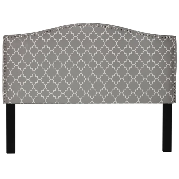 Cortesi Home Lena Grey Upholstered Queen Headboard with Nailhead Trim
