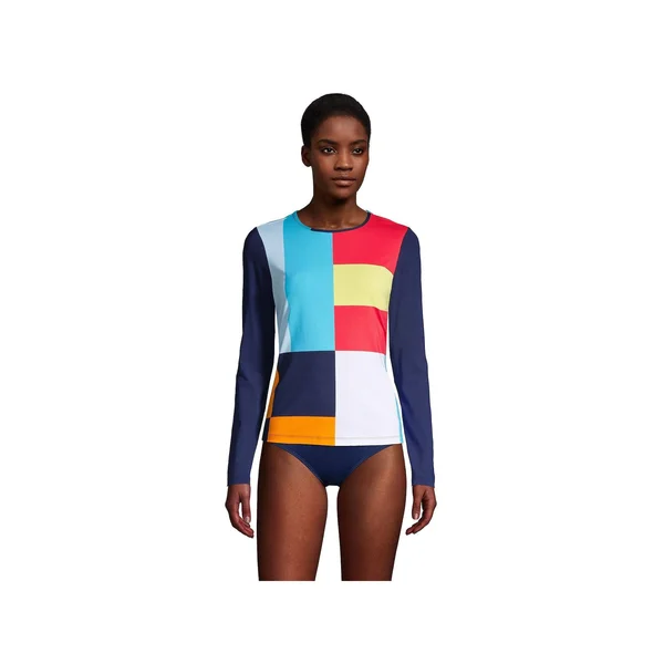 Women's Lands& End UPF 50 Long Sleeve Rash Guard - Size: Medium, Blue