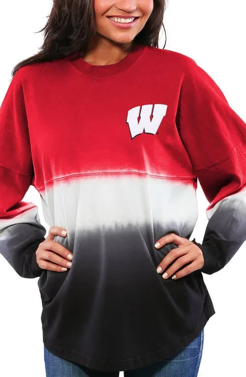 Wisconsin Badgers Women's Ombre Long Sleeve Dip-Dyed Spirit Jersey - Red - Size: Large