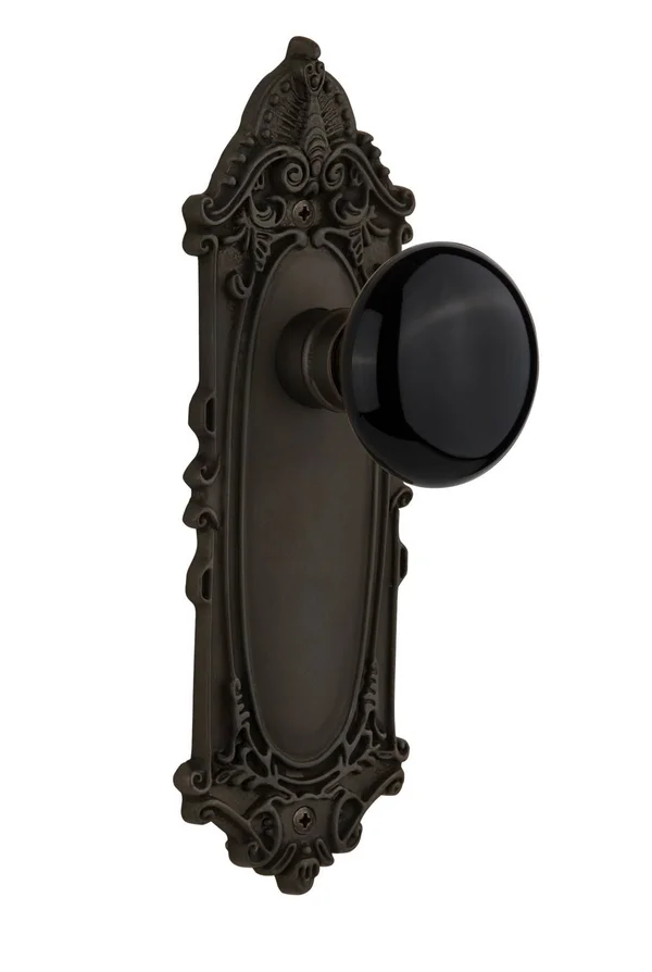 Nostalgic Warehouse 717848 Victorian Plate Privacy Black Porcelain Door Knob, Oil-Rubbed Bronze