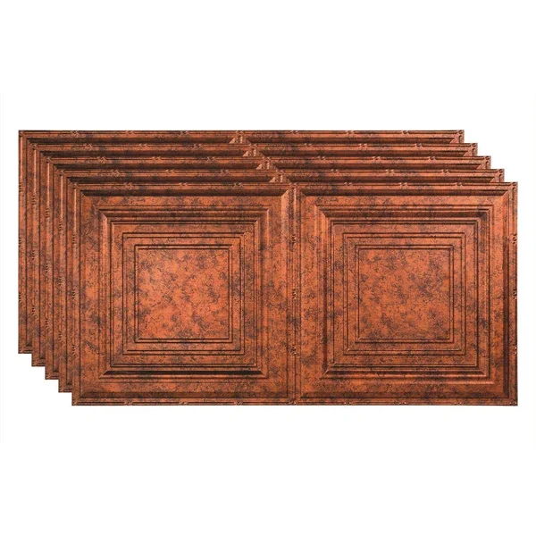 Fasade Traditional Pattern/Style #3 Decorative Vinyl 2ft x 4ft Glue Up Ceiling Tile in Moonstone Copper (5 Pack)