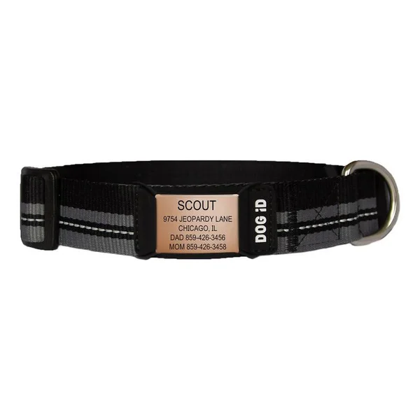 Road ID The Rock Solid Personalized ID Tag Dog Collar, Rose Gold, Black, Medium/Large