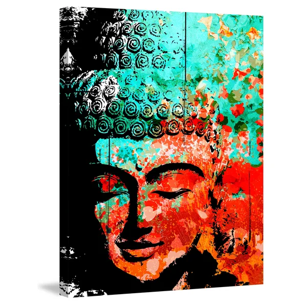 Marmont Hill Buddha Green Red by Rick Martin Painting Print on Wrapped Canvas, Size: 30x22 x 36x22
