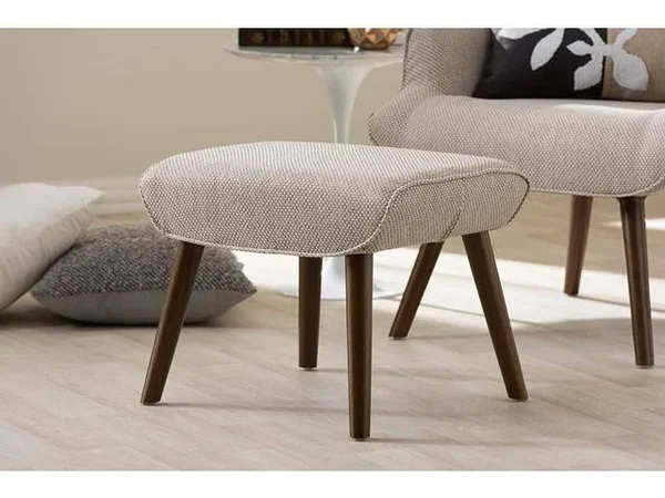 Baxton Studio Nola Mid-Century Inspired Beige Fabric Upholstered Stool