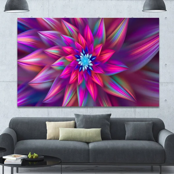 Design Art &Huge Purple Pink Fractal Flower& Graphic Art Print on Canvas - Size: 28 inch H x 60 inch W x 1.5 inch D
