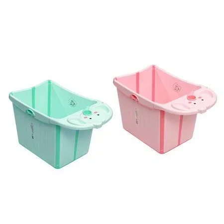 Newborn Baby Foldable Bath Tub Toddlers Portable Folding Bathtub Collapsible Swimming Shower Basin for 0~12-year-old, Pink/Green