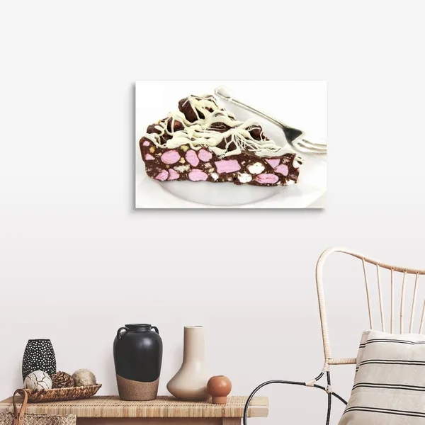 Slice of Rocky Road Chocolate Marshmallow Fridge Cake on White - Large Solid-Faced Canvas Wall Art Print, Great Big Canvas