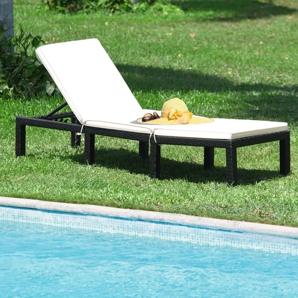 Gymax Patio Cushioned Rattan Lounge Chair Chaise Couch w/ Adjustable Height Outdoor