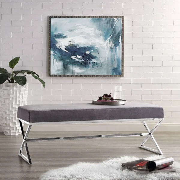 Inspired Home della Entryway Velvet Bench with Gold or Chrome X-Legs, Size: Black/ Gold