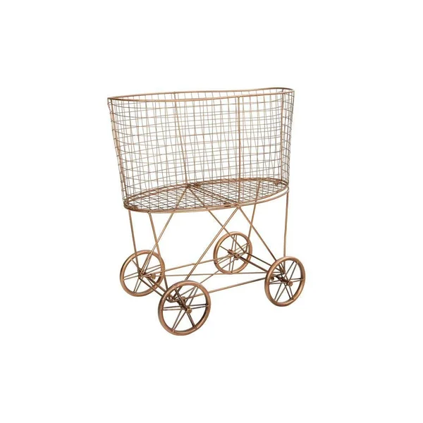 Creative Co-op Vintage Metal Laundry Basket with Wheels - Copper