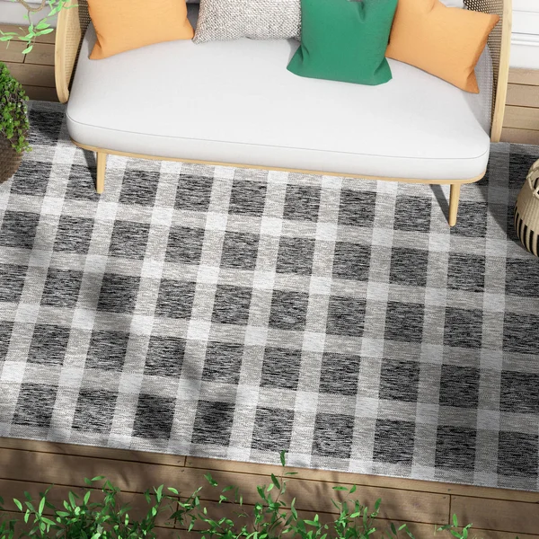Well Woven Medusa Freya Grey Checkered 7 ft. 10 in. x 9 ft. 10 in. Indoor/Outdoor Area Rug