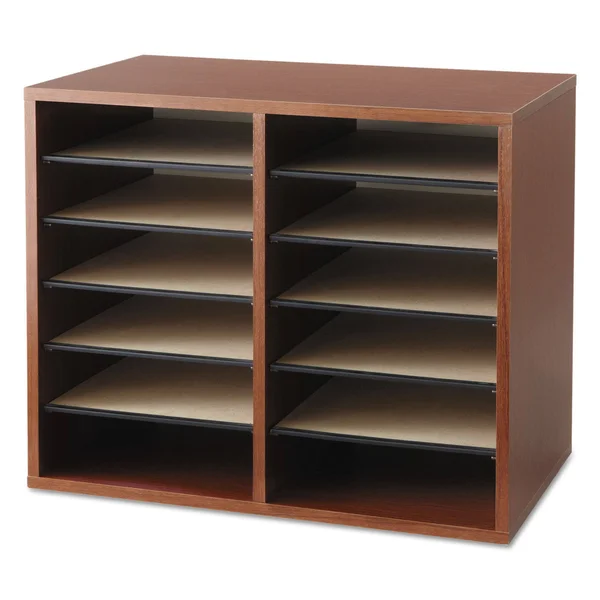 Safco Wood Adjustable Literature Organizer - 12 Compartment - Cherry