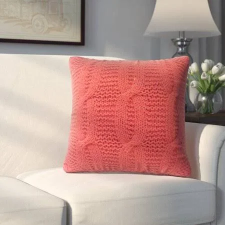 Charlton Home Traxler Cable Knit Cotton Throw Pillow, Orange